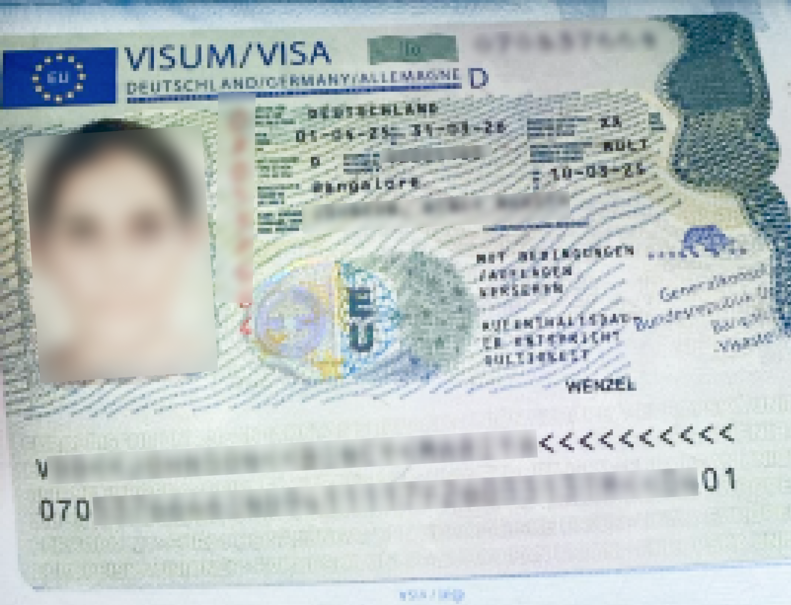 Germany National Visa D — approved client passport (personal details redacted)