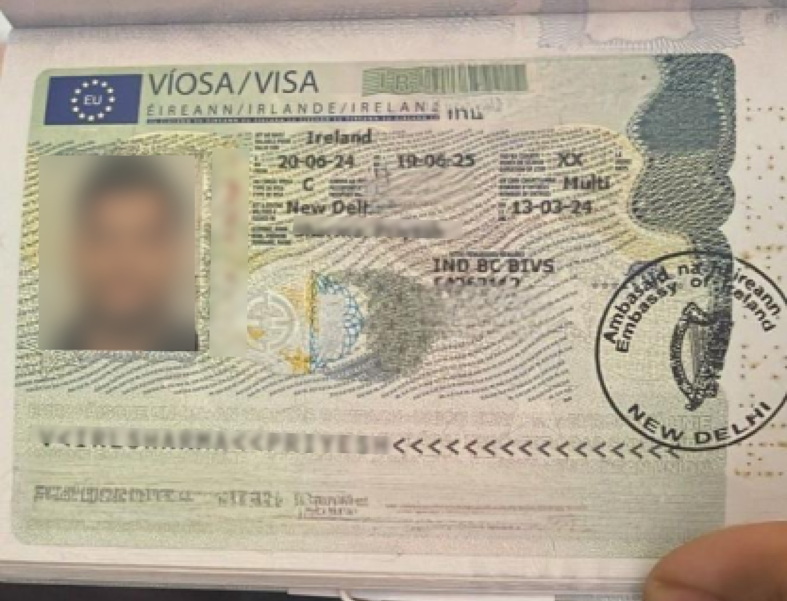 Ireland Short-Stay Visa C — approved client passport (personal details redacted)