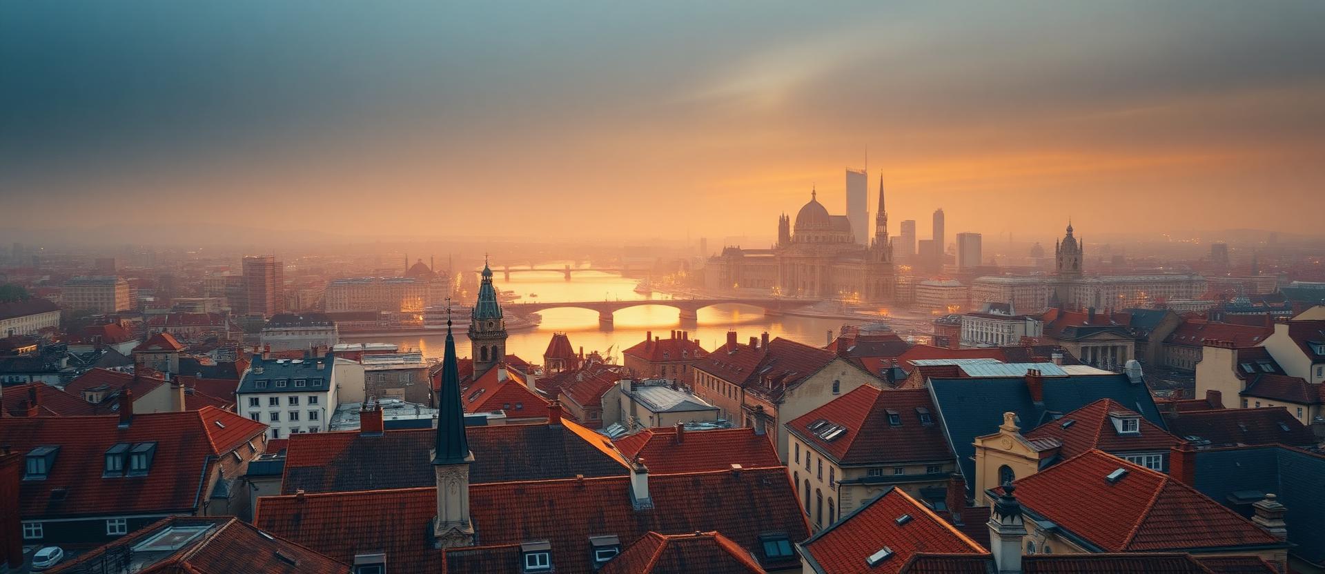 European skyline at dusk